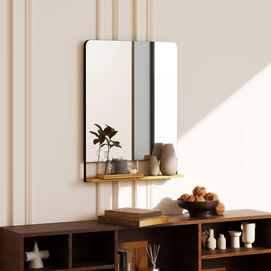 HOMCOM Wall Mirror with Wood Shelf - Black