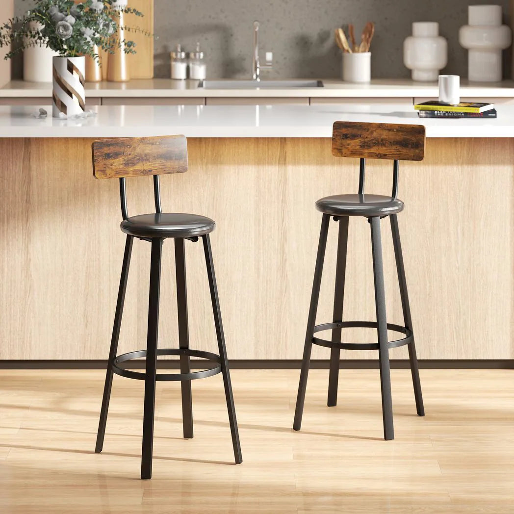 HOMCOM Set of Two Industrial-Style Bar Stools - Brown/Black