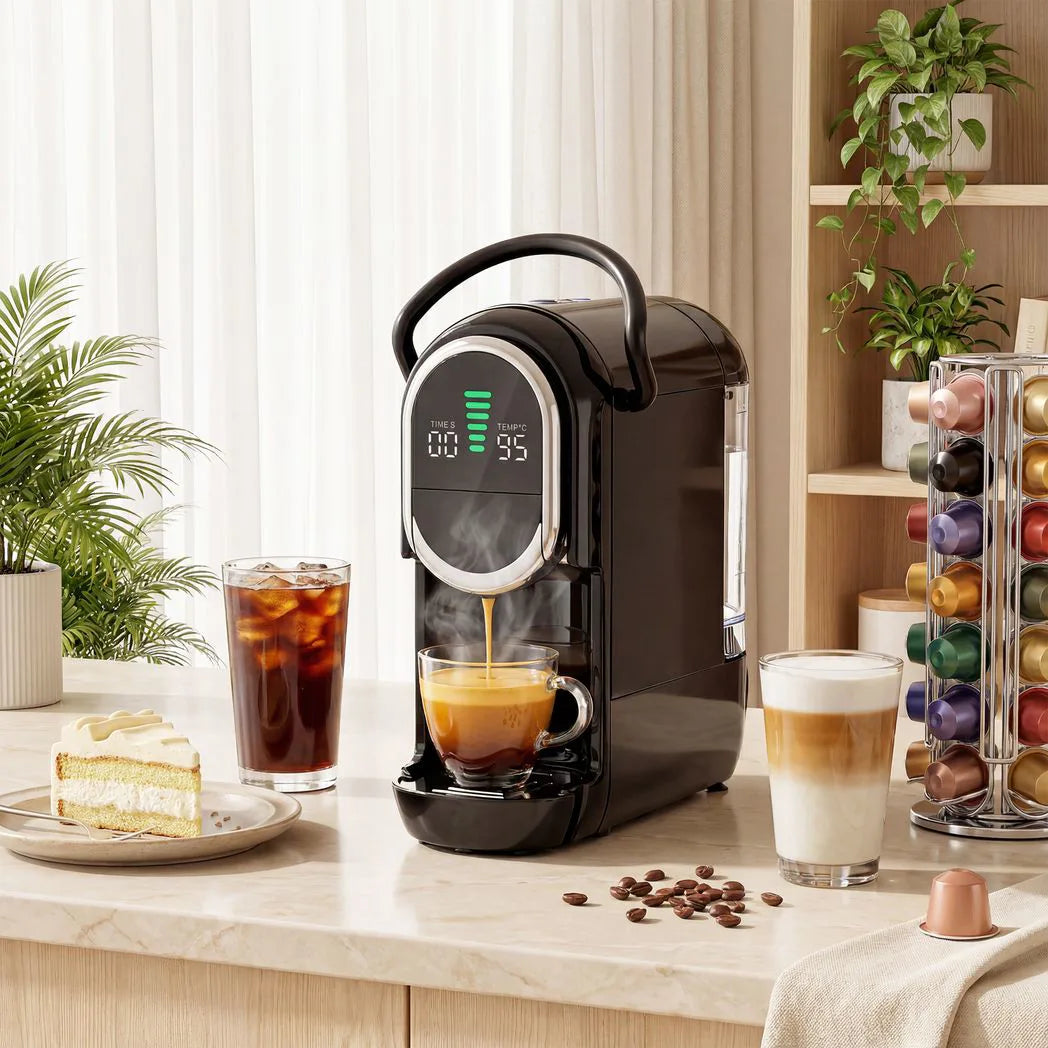 HOMCOM Pod Coffee Machine for Nespresso, Dolce Gusto Capsule & Ground Coffee, Small Semi Automatic Coffee Maker, 19 Bar, 0.6L