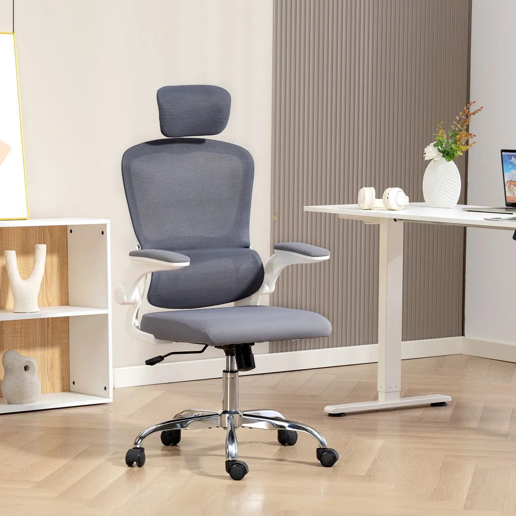 HOMCOM Mesh Back Office Chair, with Lumbar Support - Charcoal Grey