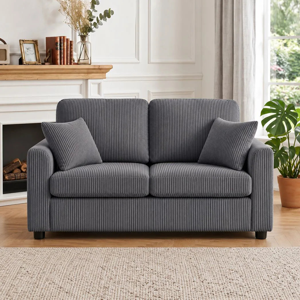 HOMCOM 2 Seater Sofa, Corduroy Small Couch with Spring Cushion, Wide and Deep Seat, Dark Grey