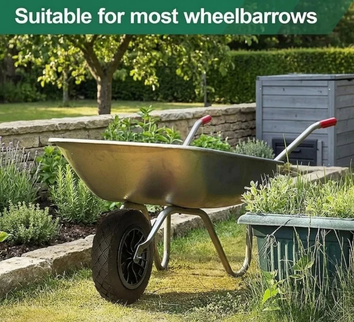 PU Wheelbarrow Wheel 14 inch 3.50-8 Puncture Proof Solid Heavy Duty Tyre Black
