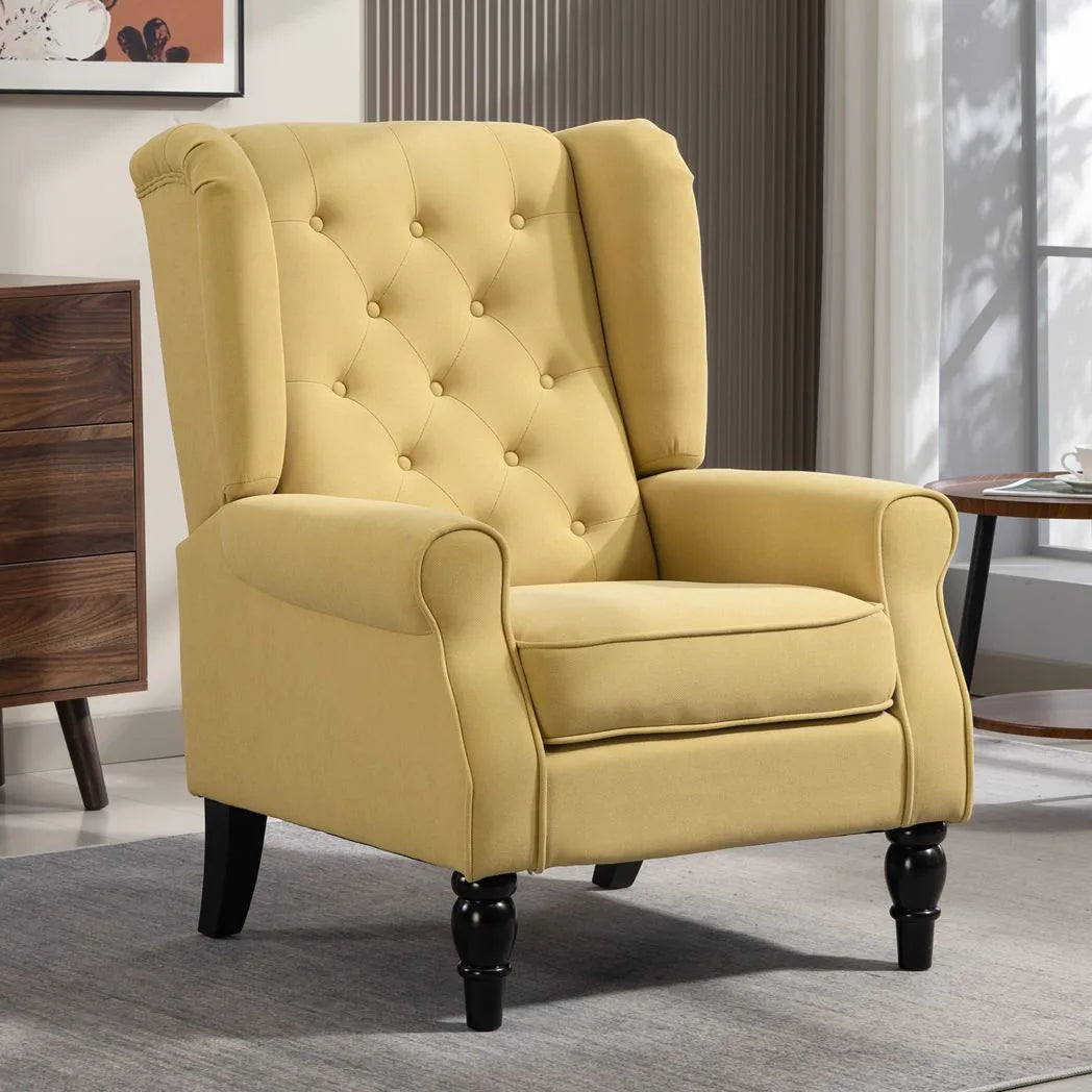HOMCOM Wingback Accent Chair, Retro Upholstered Button Tufted Occasional Chair for Living Room and Bedroom, Yellow