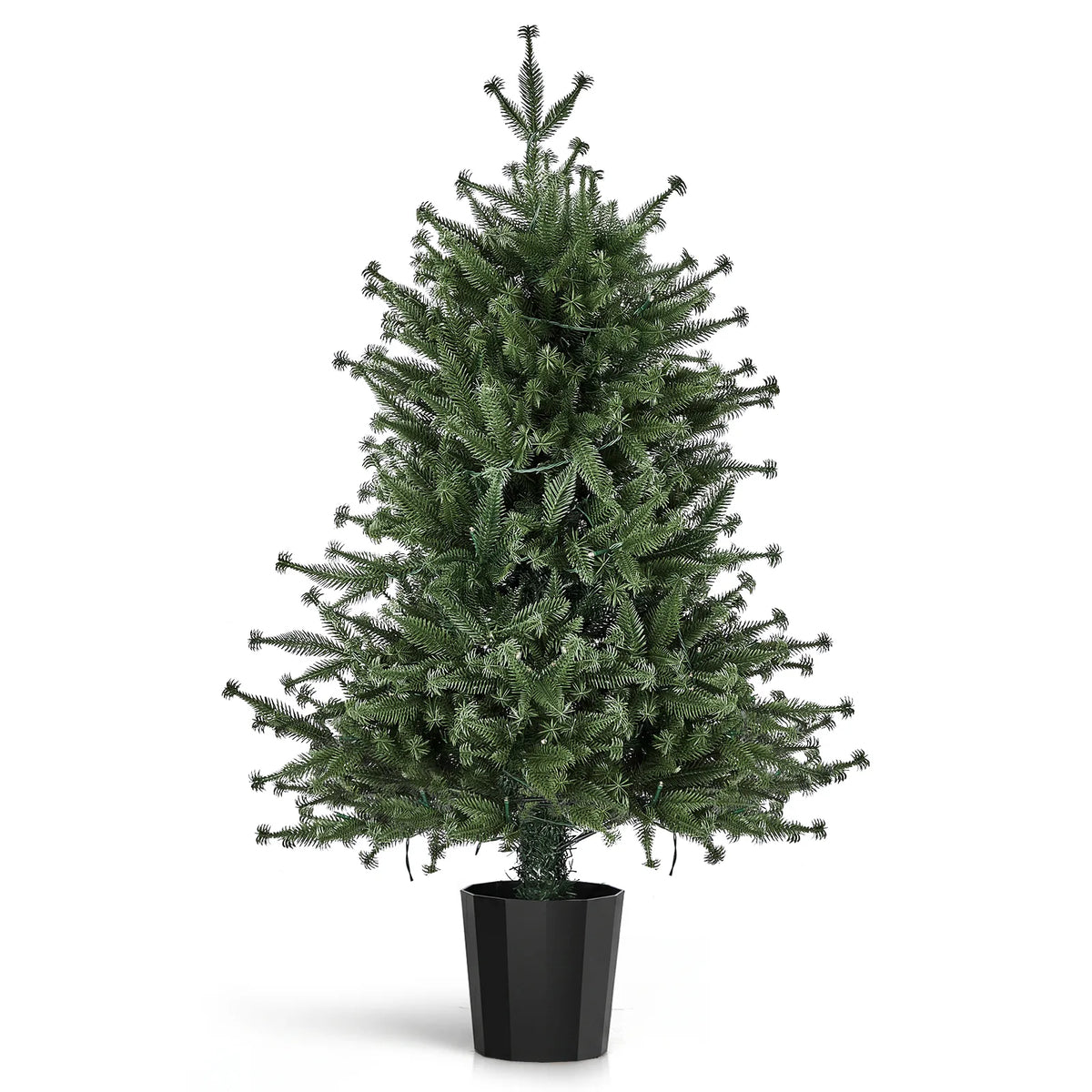 3FT Pre-Lit Artificial Christmas Tree, Green PE Mini Xmas Tree with 80 Warm White LED Lights (8 Modes), 100 Branch Tips, Black Round Pot Base, Battery Operated