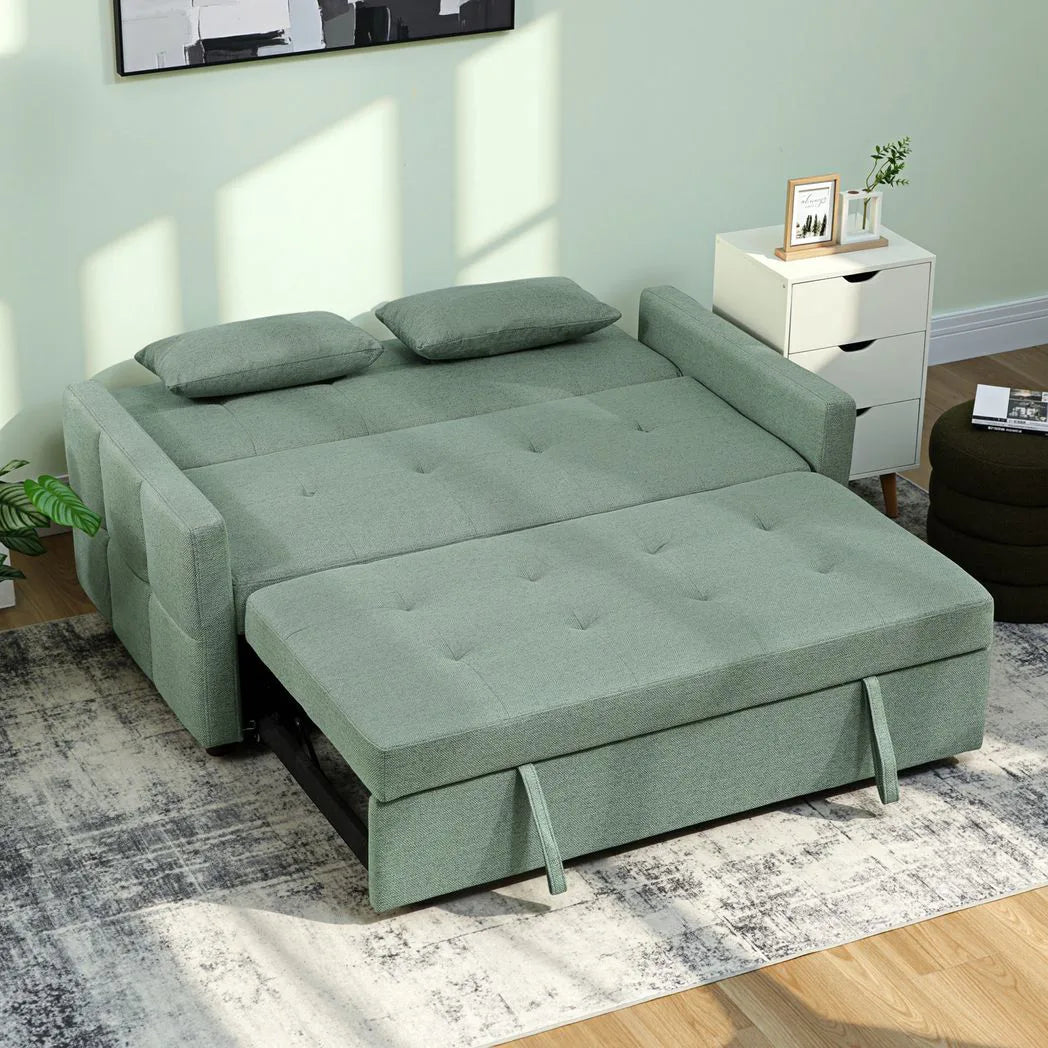 HOMCOM Three-Way 2 Seater Sofa Bed with Three-position back and Two Soft Pillows - Green