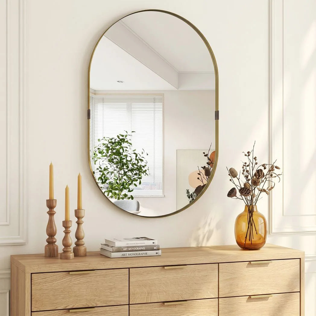 HOMCOM Wall Mirror, Bathroom Mirror with Elevated Aluminium Alloy Frame, 60 x 90 cm, Gold Tone