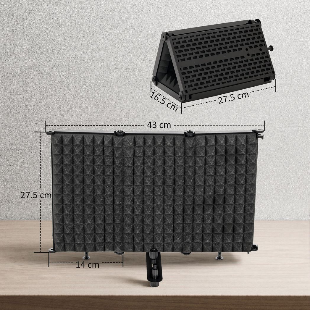 HOMCOM Studio Microphone Isolation Shield, Foldable Adjustable Recording Studio Equipment, 3-Panel High Density Absorbent Foam Shield with 3/8" Threaded Mount, Black