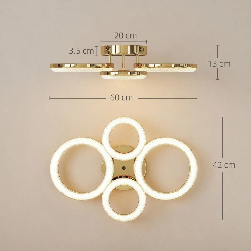HOMCOM 4-Ring LED Ceiling Light, Flush Mount Ceiling Light with 3 Colour Temperatures, Gold Tone