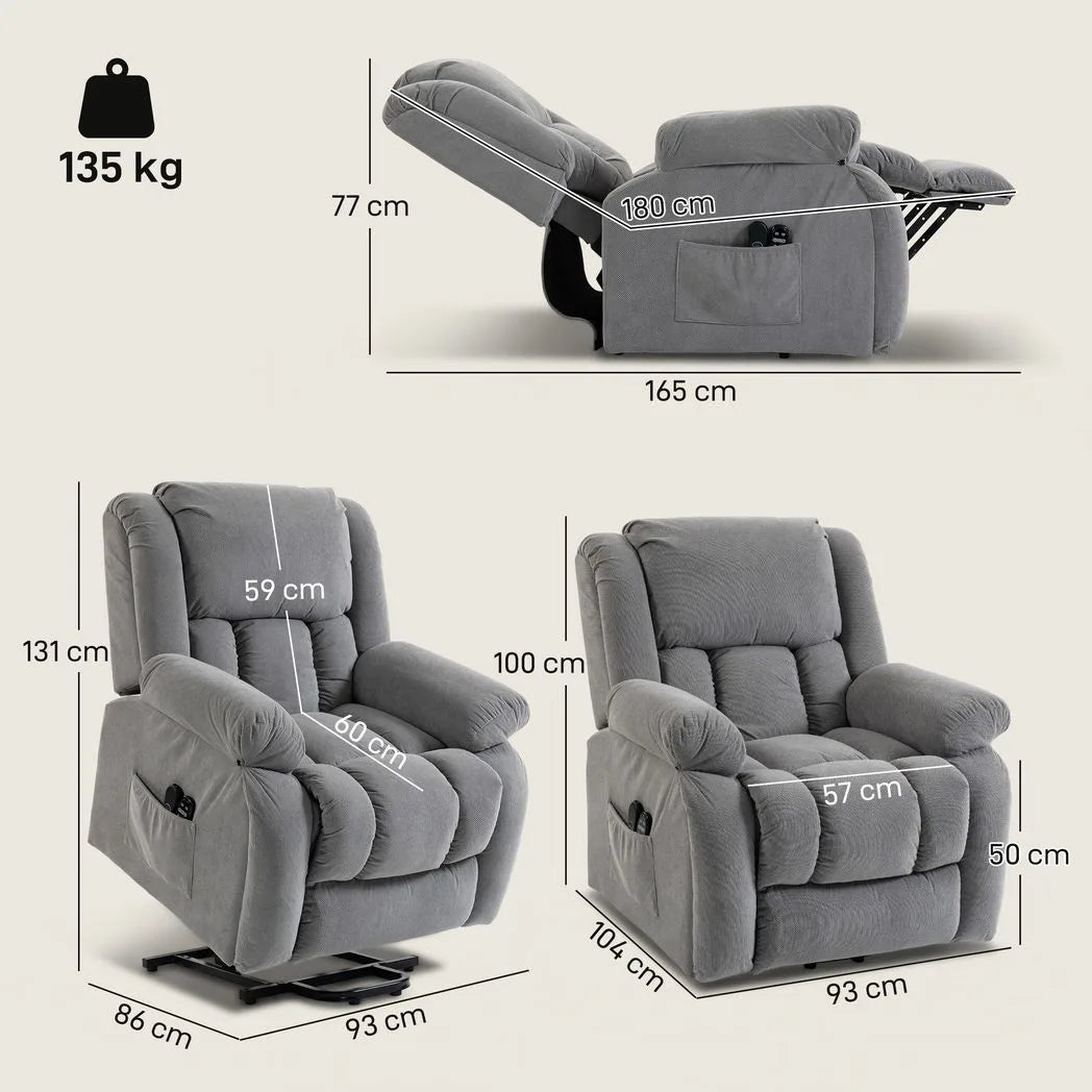 HOMCOM Recliner Armchair Lift Chair, Electric Recliner Chair with Vibration Massage and Heat, Wide Seat, USB Port, Light Grey