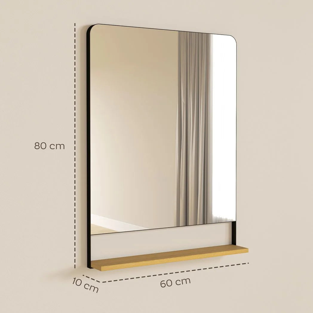 HOMCOM Wall Mirror with Wood Shelf - Black