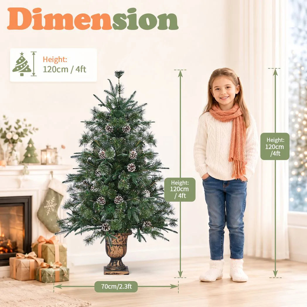 Green Pre-Lit Christmas Tree 4ft, 100 Warm White LED, 200 Branch Tips PVC+PE, 8 Light Modes with Remote, UK Plug 30V