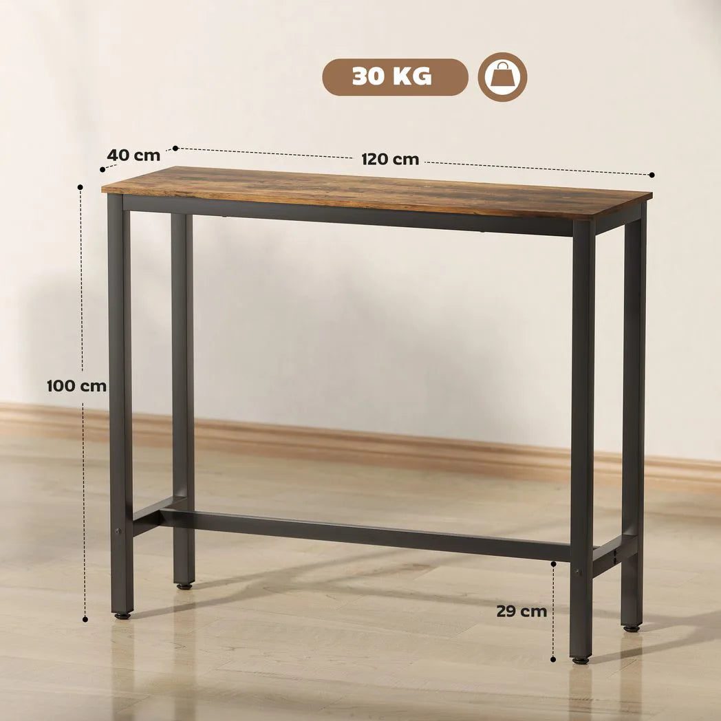HOMCOM Rectangular Bar Table, Wood Effect Pub Coffee Table for Small Space, Breakfast Dining, Kitchen, Industrial, Rustic Brown