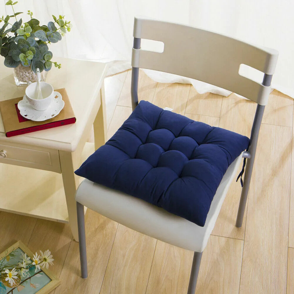 4 Pack Seat Pad Dining Room Garden Kitchen Chair Seat Cushions Tie On Plain UK-blue