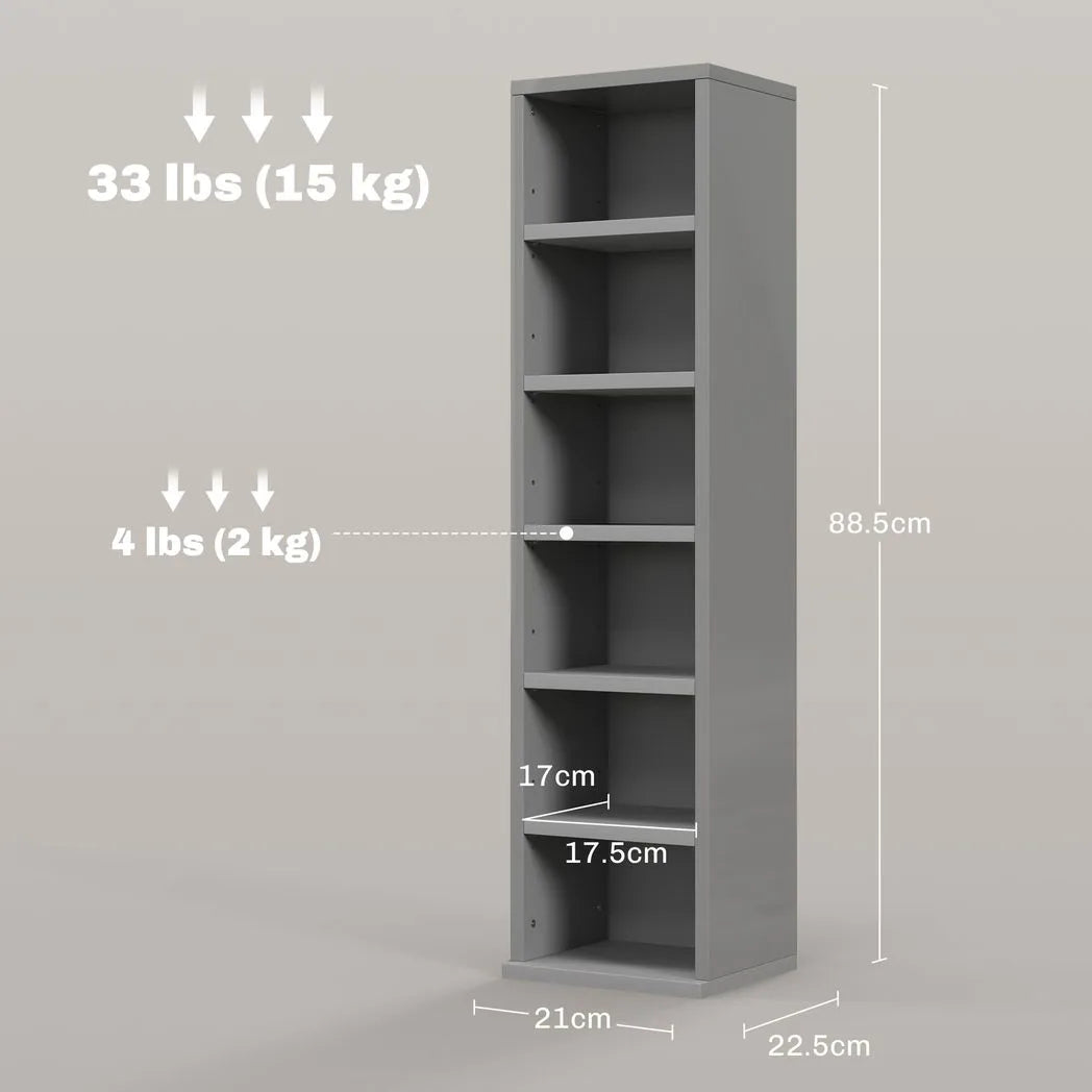 HOMCOM Set of 2 CD Media Display Shelf Unit Tower Rack with Adjustable Shelves, High Gloss Grey