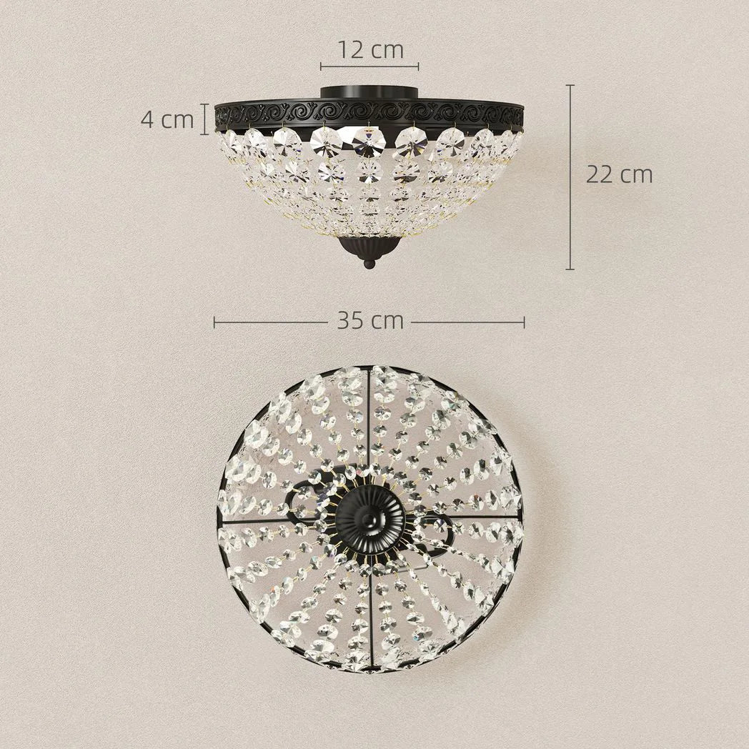 HOMCOM Crystal Chandelier Ceiling Light with 168 Octagonal Beads, Vintage 2-Light Flush Mount Ceiling Light for Living Room, Bedroom, Hallway, Dining Room, Black