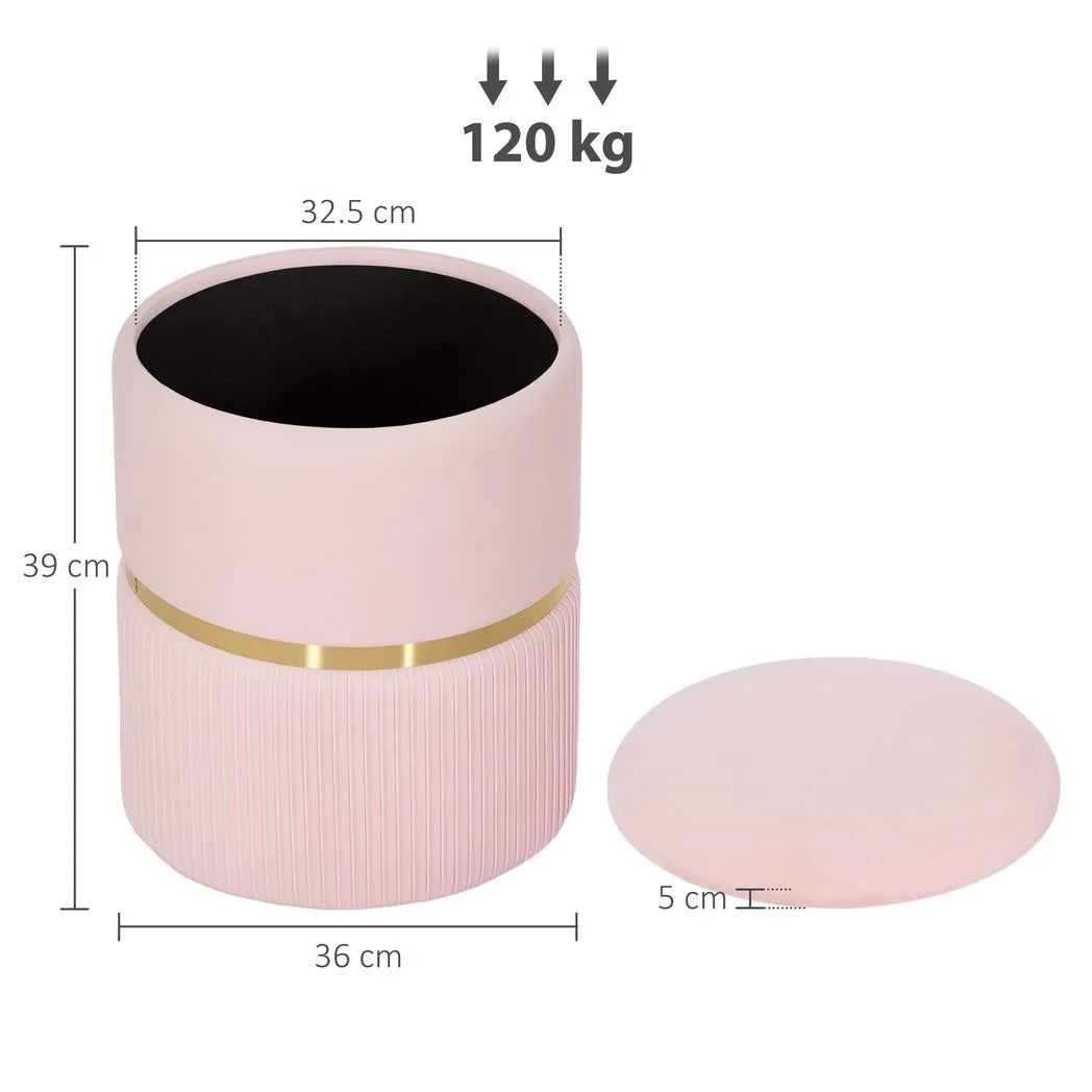 HOMCOM Velvet-Feel Storage Ottoman - Pink