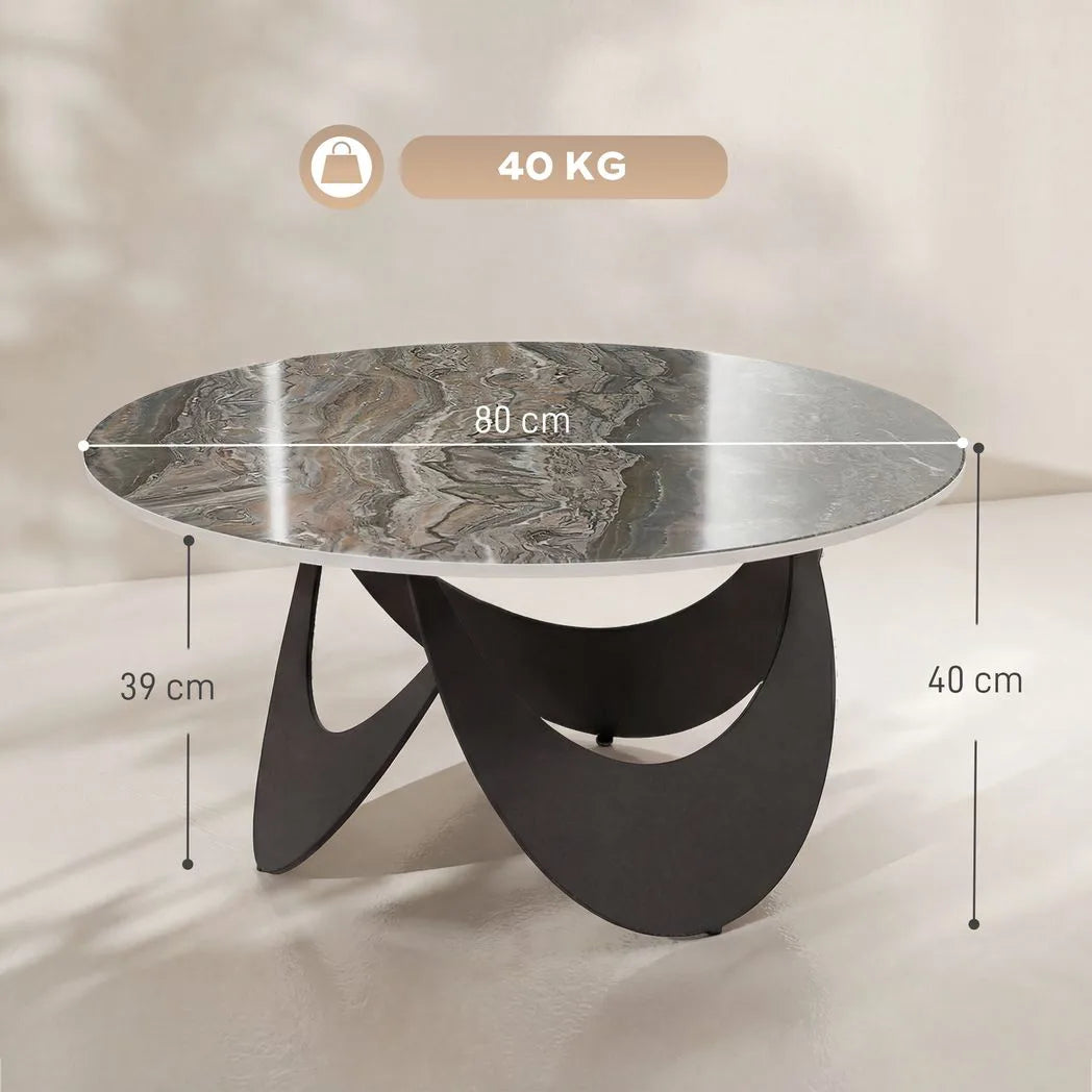 HOMCOM Coffee Table Sintered Stone Top Adjustable Foot Pads Modern Centre Table for Living Room Brown and Black