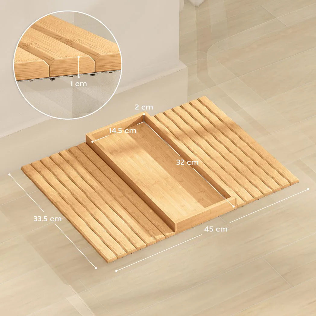 HOMCOM Bamboo Sofa Arm Tray, Foldable Anti-Slip Armrest Tray for Drinks and Snacks, Natural Wood Finish