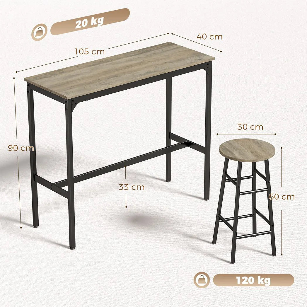 HOMCOM 5 Piece Bar Table Set with 4 Stools, Industrial Bar Table and Stool Set, Dining Table and Chair Set, Grey
