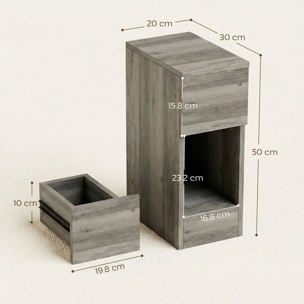HOMCOM Set of Two Modern Storage Bedside Tables - Grey