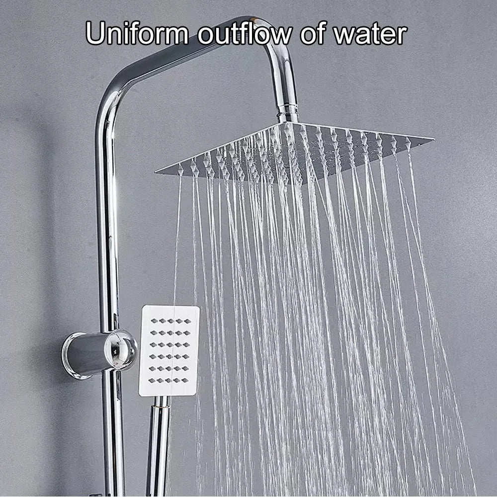 Bathroom Shower Kit Twin Head  Square Fixed Head Riser Rail Bath Mixer Tap Set