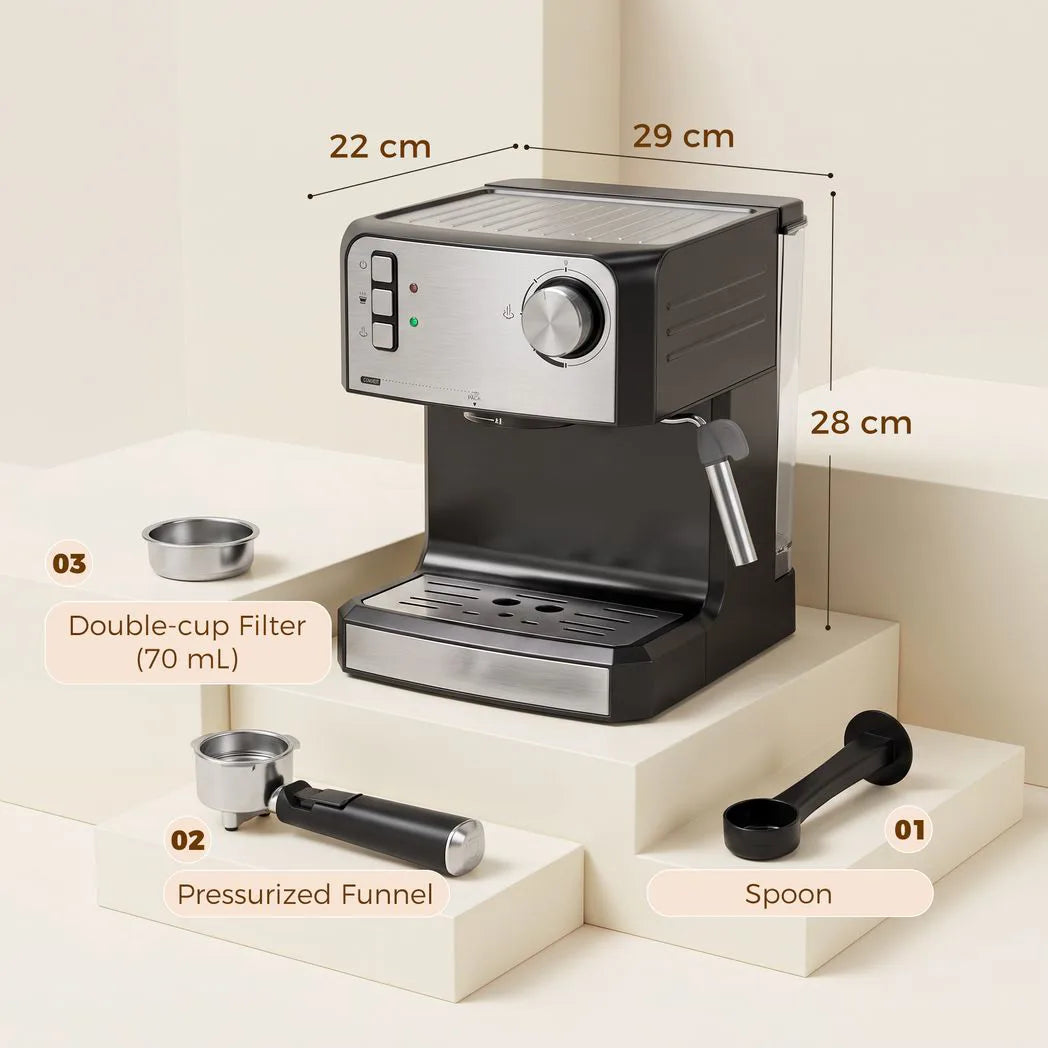 HOMCOM Espresso Machine, 20-Bar Semi Automatic Cappuccino Coffee Maker with Frother Wand, 1.6 L Water Tank, Black