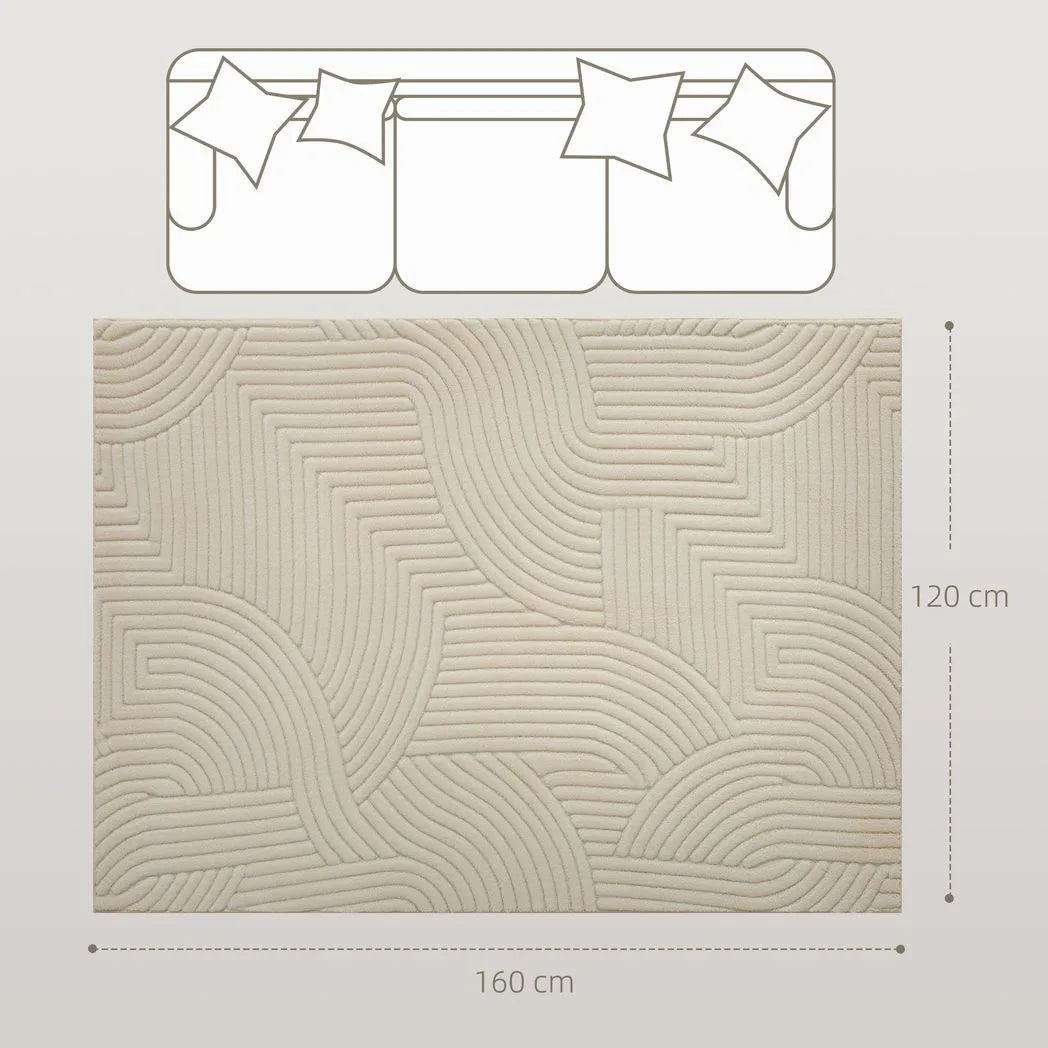 HOMCOM Modern Geometric Rug, Thick Plush, Non-Slip, 160 x 120 cm, Cream, Living Room, Bedroom, Office