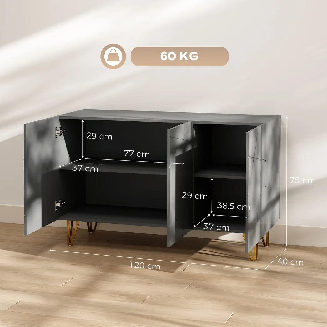 HOMCOM Modern Luxe High Gloss Sideboard, with Hairpin Legs, Grey