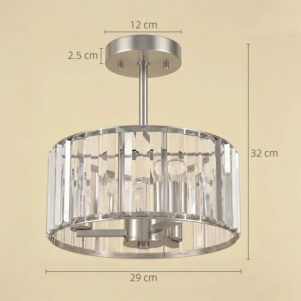 HOMCOM Semi Flush Mount Modern Crystal Chandelier Ceiling Light, Crystal Ceiling Light Fixture with E14 Base, Silver Tone