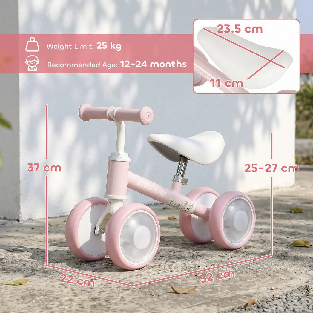 AIYAPLAY Baby Balance Bike for 1-2 Years Old, Light-up Toddler Balance Bike with Adjustable Seat, 4 Silent EVA Wheels, Pink