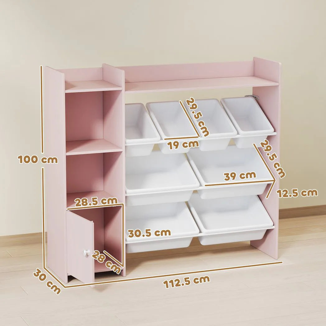 AIYAPLAY Toy Storage Unit with 8 Removable Bins, Storage Shelves, Cabinet, Pink