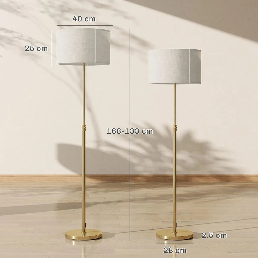 HOMCOM Floor Lamp with Remote, Height Adjustable Standing Lamp with Linen Shade, Dimmable with 3000K-6000K Adjustable Colour Temperatures, Foot Switch for Living Room Bedroom Office, Gold Tone