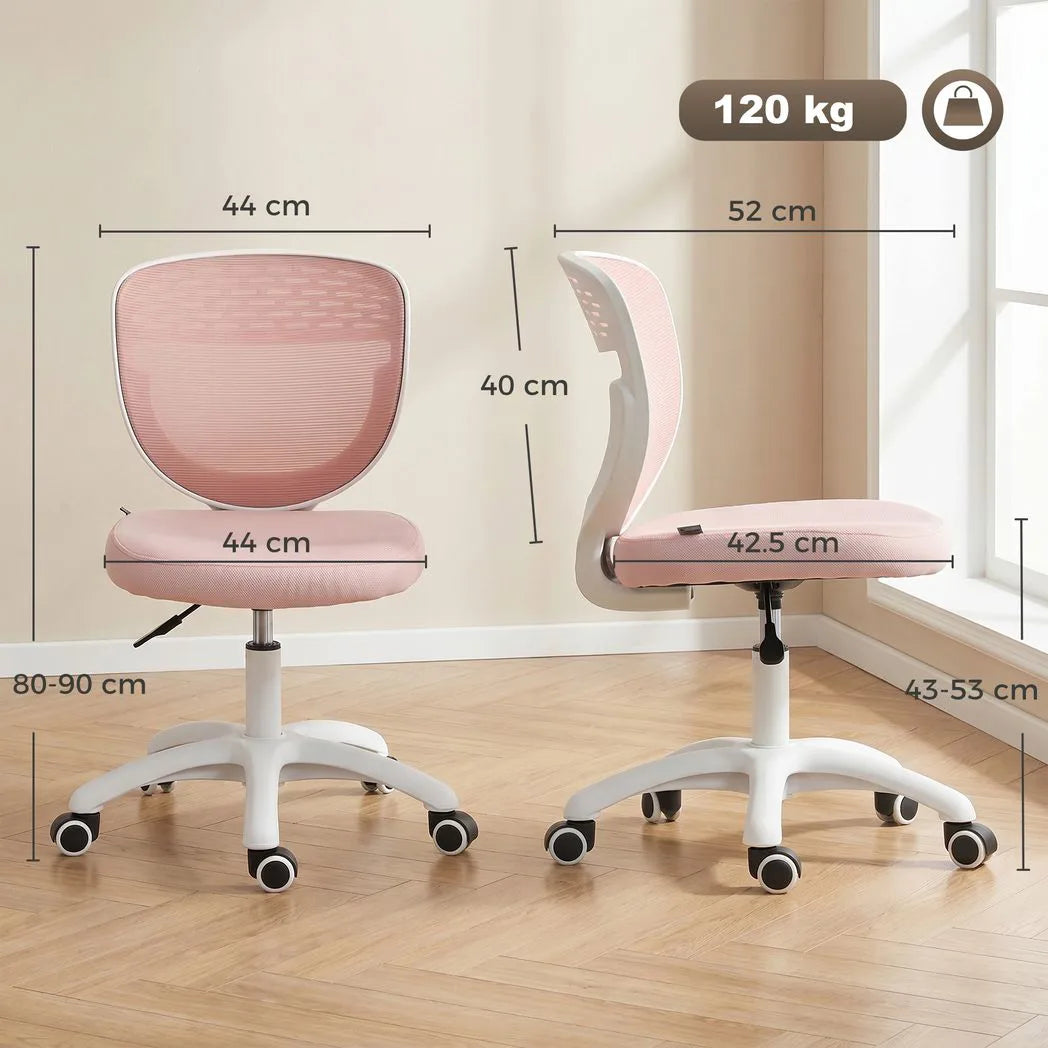 HOMCOM Office Chair, Armless Computer Desk Chair with Breathable Mesh, Adjustable Height, Swivel Wheels, Pink