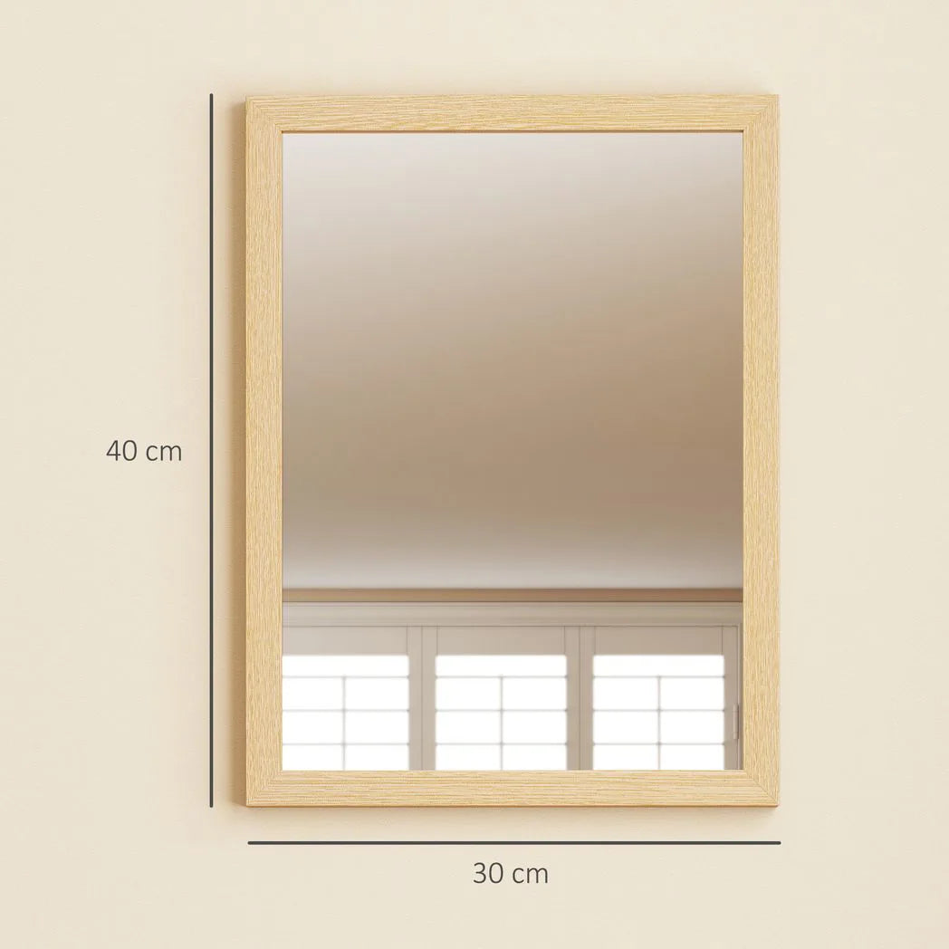 HOMCOM Wall Bathroom Mirror, 30 x 40 cm Wall-Mounted Mirror for Living Room, Bedroom, Hallway, Set of 2, Natural