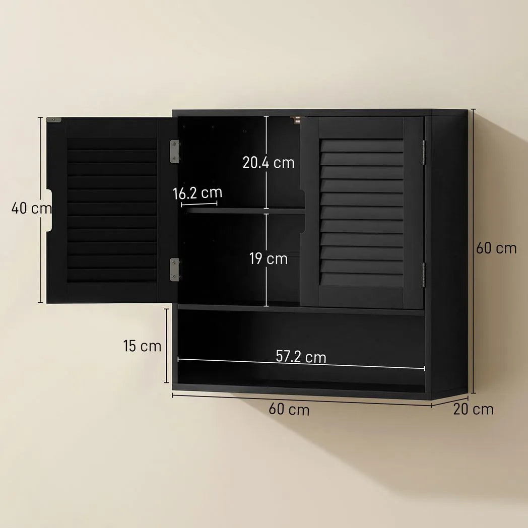 HOMCOM Bathroom Cabinet, Wall Mounted Storage Cabinet with Adjustable Shelves, 60 x 20 x 60 cm, Black