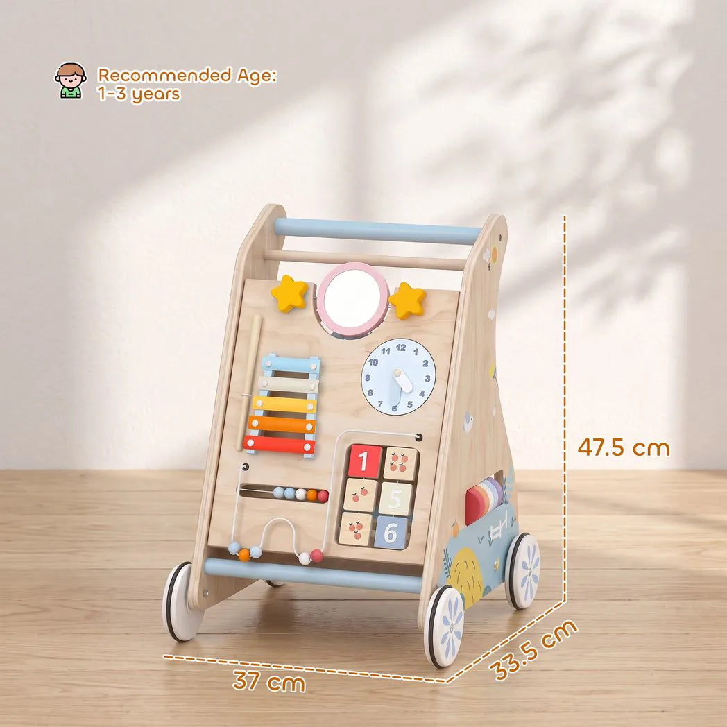 AIYAPLAY Wooden Baby Walker with Detachable Double-Sided Activity Board, Push Along Walker, Gift for Boys Girls 1-3 Years