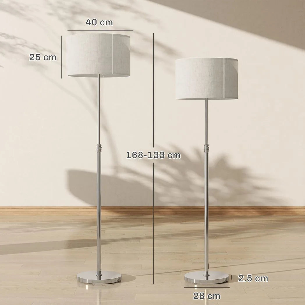 HOMCOM Floor Lamp with Remote, Height Adjustable Standing Lamp with Linen Shade, Dimmable with 3000K-6000K Adjustable Colour Temperatures, Foot Switch for Living Room Bedroom Office, Silver Tone