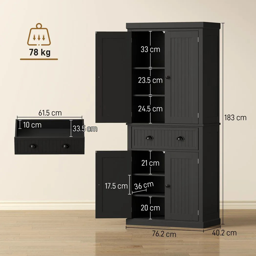 HOMCOM Kitchen Storage Cabinet with Drawer and Adjustable Shelves - Black