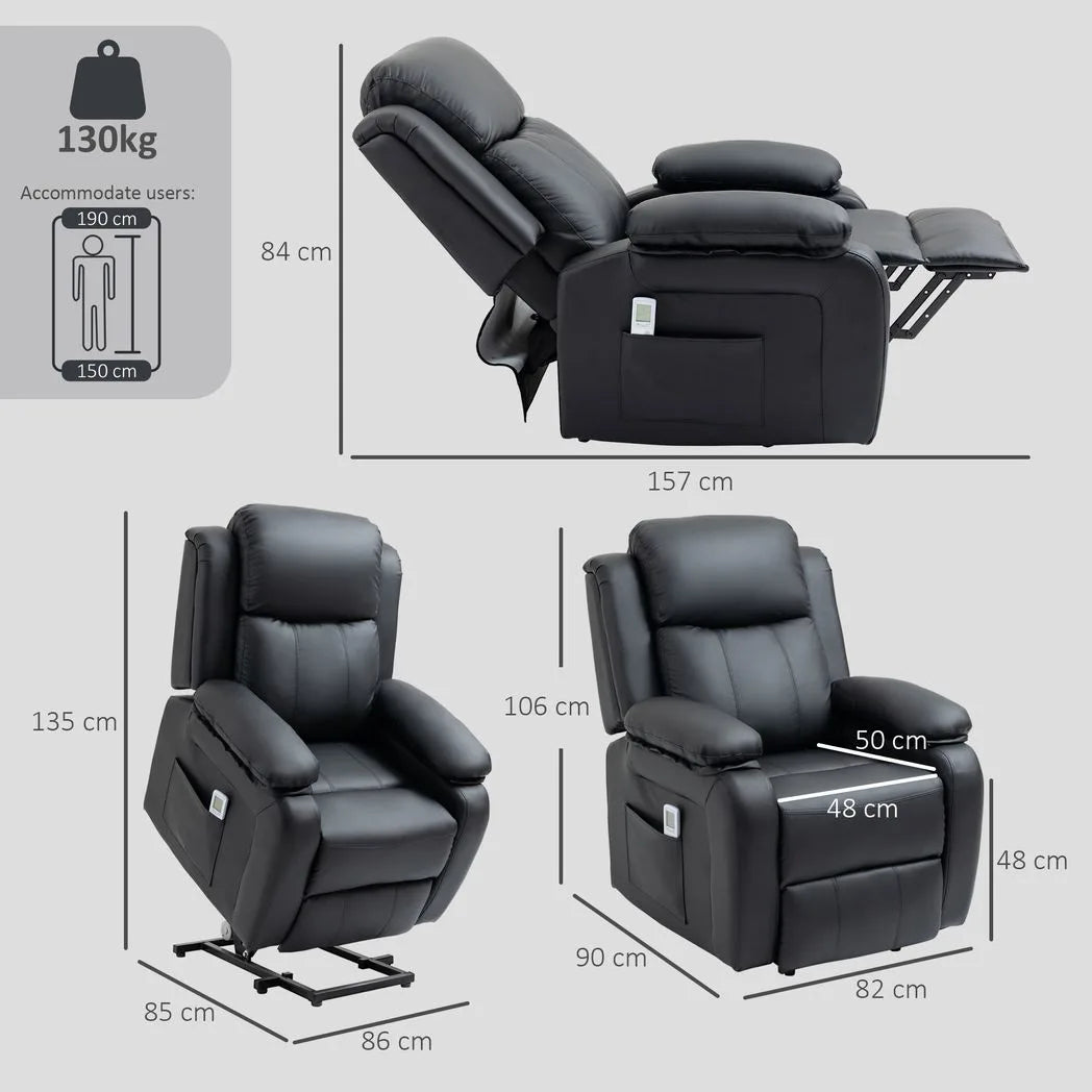 HOMCOM Riser and Recliner Chair with Vibration Massage, PU Leather Power Lift Chair for Elderly, Black