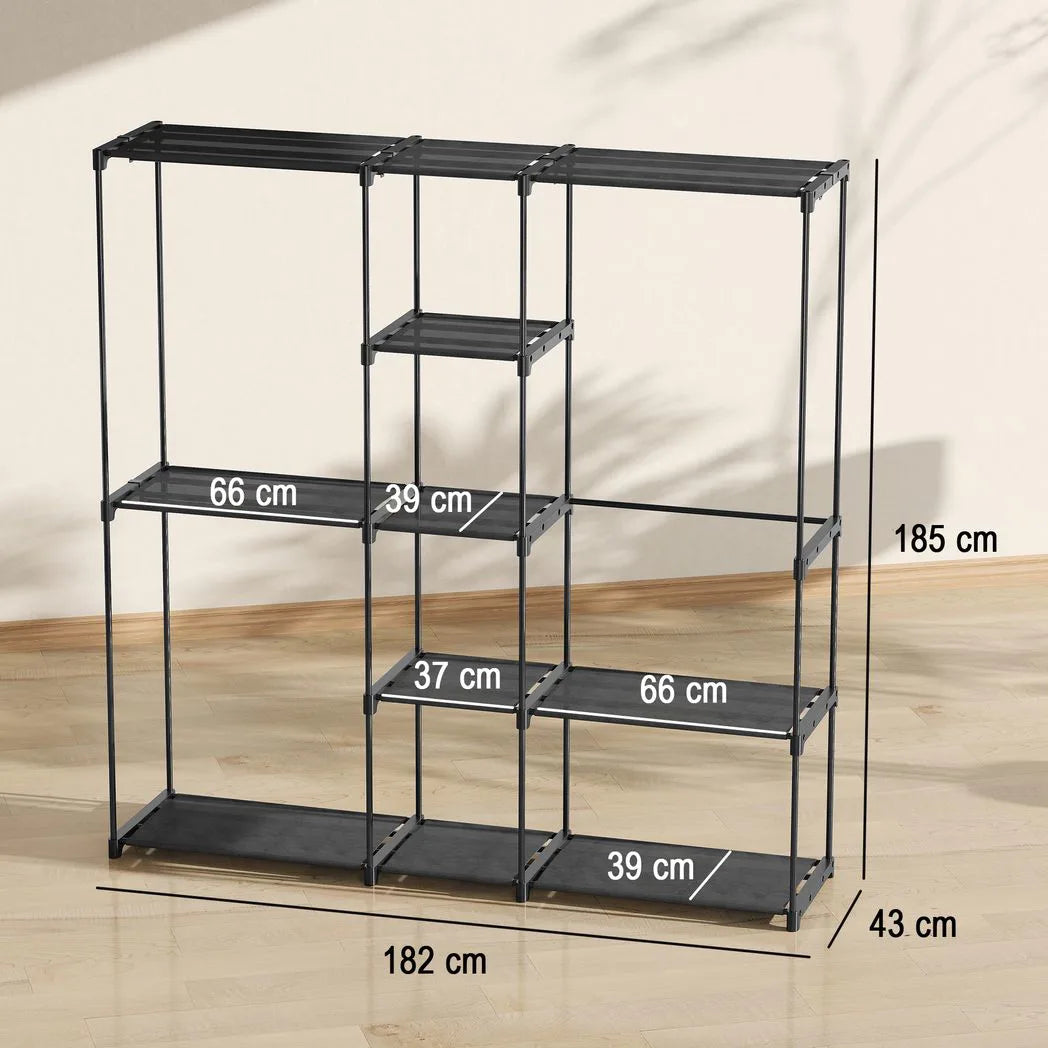 HOMCOM Portable Wardrobe, Open Clothes Wardrobe with 8 Shelves, 3 Hanging Rails, Black
