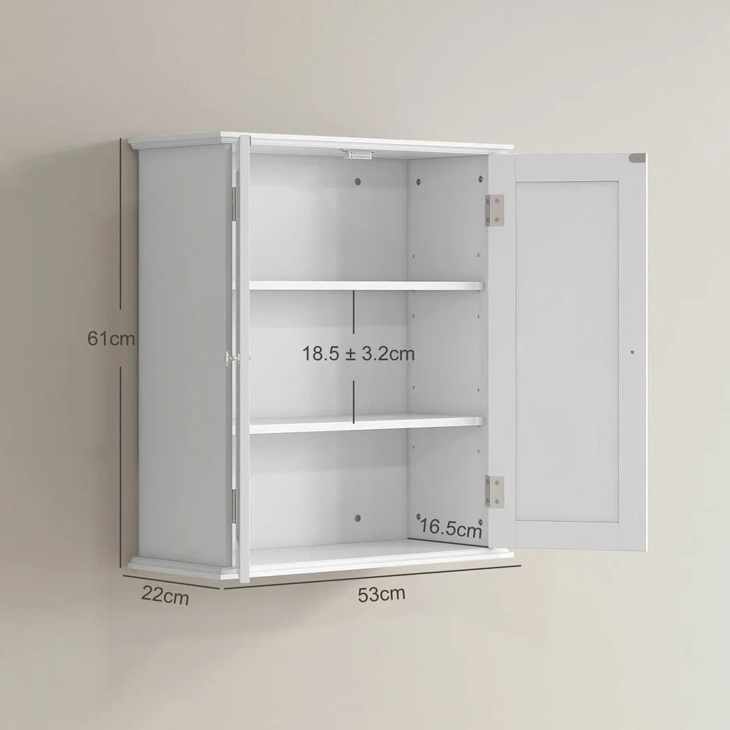 HOMCOM Bathroom Wall Cabinet, 3-Tier Wall-Mounted Bathroom Storage Cabinet with Adjustable Shelf, White