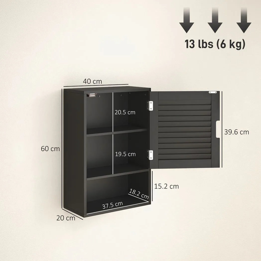 HOMCOM Bathroom Cabinet, Wall Mounted Storage Cabinet with Adjustable Shelves, 40 x 20 x 60 cm, Black