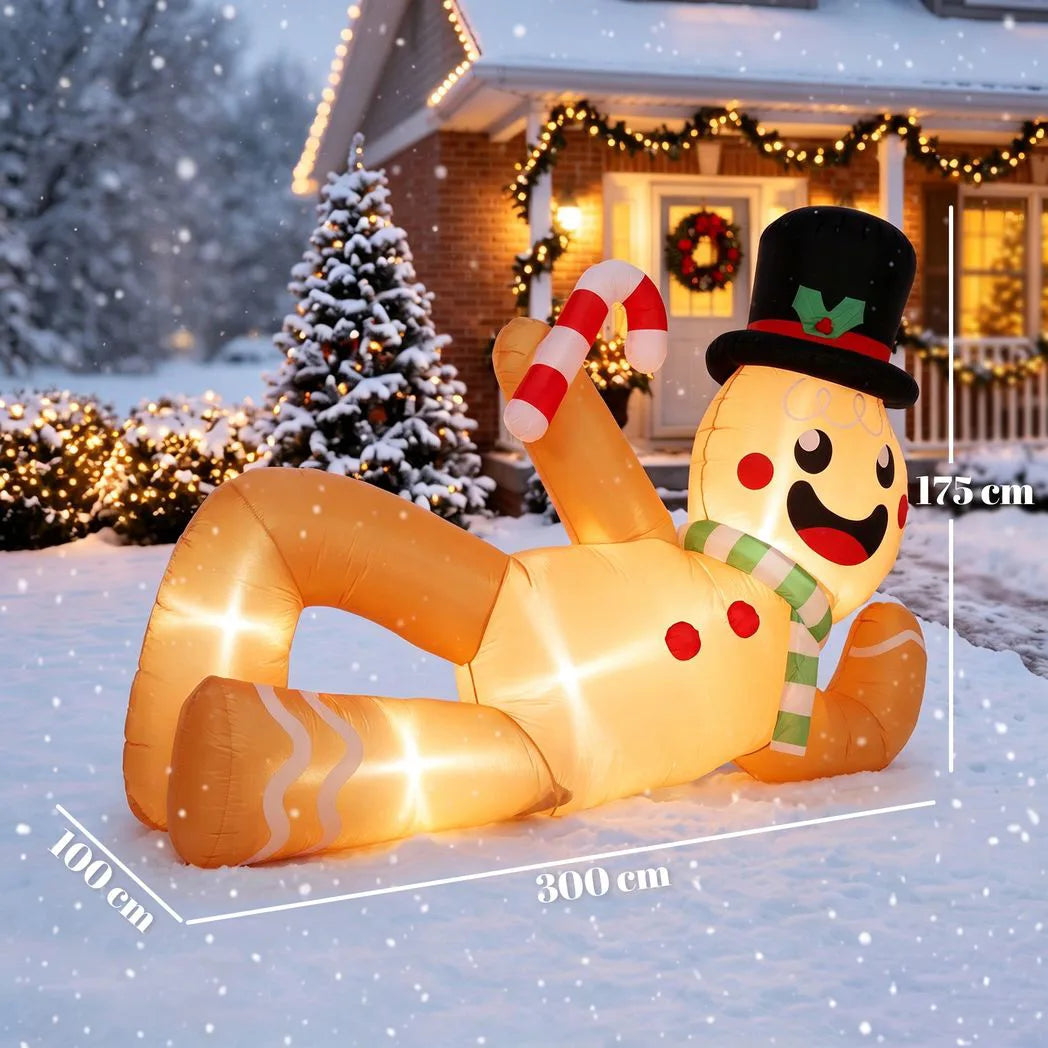 Outsunny 9.8ft Giant Christmas Inflatable Gingerbread Man Side-Lying, Outdoor Blow Up Christmas Decoration with LEDs, Bag