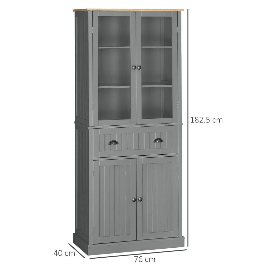 HOMCOM 180cm Tall Kitchen Pantry Cupboard, Freestanding Storage Cabinet with 5 Tier, Adjustable Shelves,  Drawer, Grey