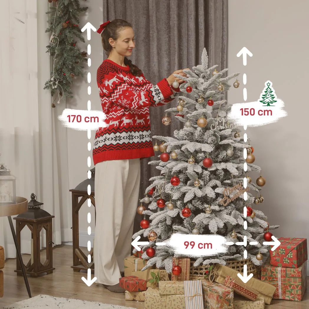 HOMCOM 5 ft Artificial Flocked Christmas Tree with 717 Branches, Hinged Xmas Tree with Foldable Metal Stand, Easy Assembly for Home Office Decor