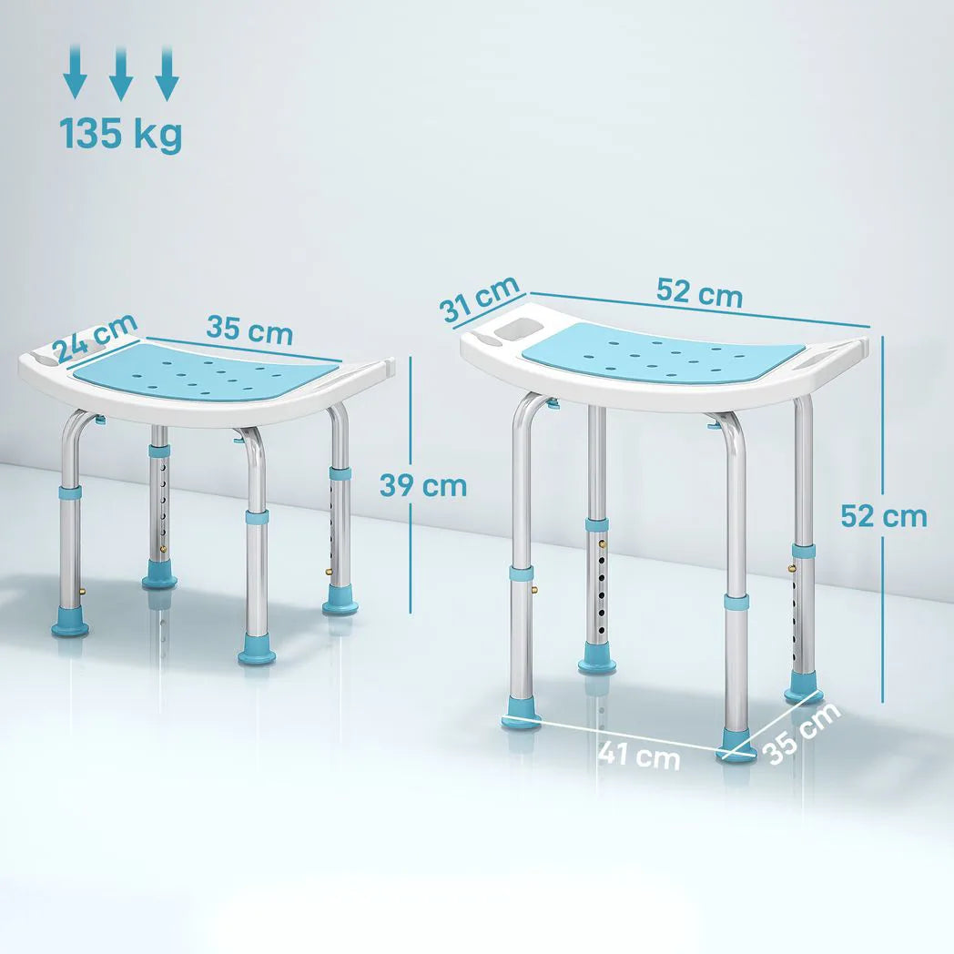 HOMCOM Shower Chair, Adjustable Height Shower Stool with Aluminium Frame and Non-Slip Feet, Bathtub Stool Seat with Padded Seat for Elderly Disabled Handicap, Turquoise