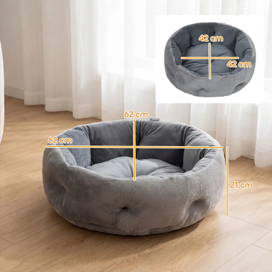 PawHut Cat Bed, Reversible Dog Pet Bed for Indoor Cats and Small Dogs, Round Bed with Supportive Bolster, Dark Grey