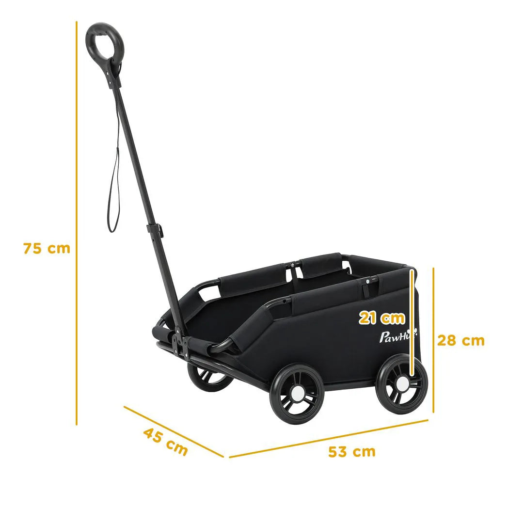 PawHut Pet Wagon Cart, Dog Stroller for Small Dogs and Cats with 4 Wheels, Safety Straps, Storage Bag, Mat