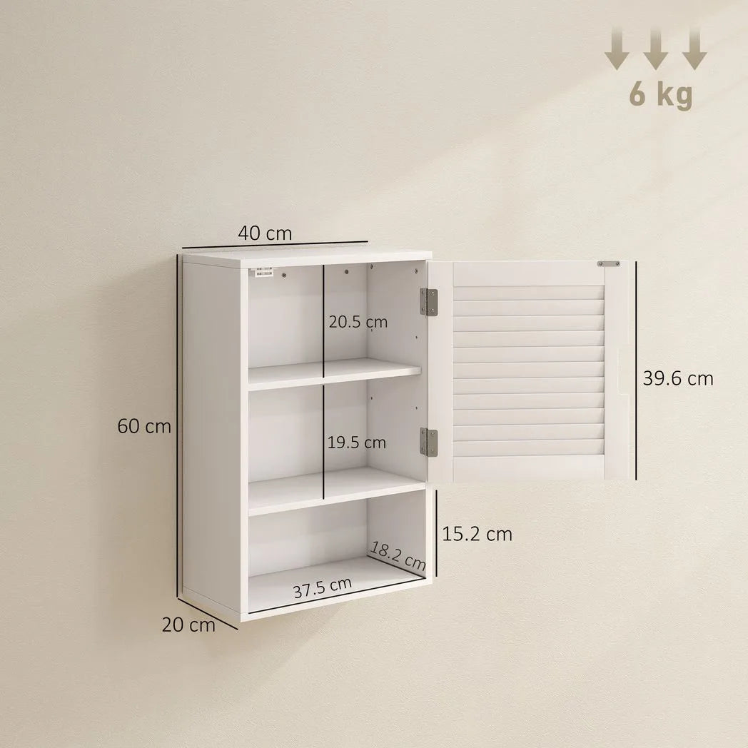 HOMCOM Bathroom Cabinet, Wall Mounted Storage Cabinet with Adjustable Shelves, 40 x 20 x 60 cm, White