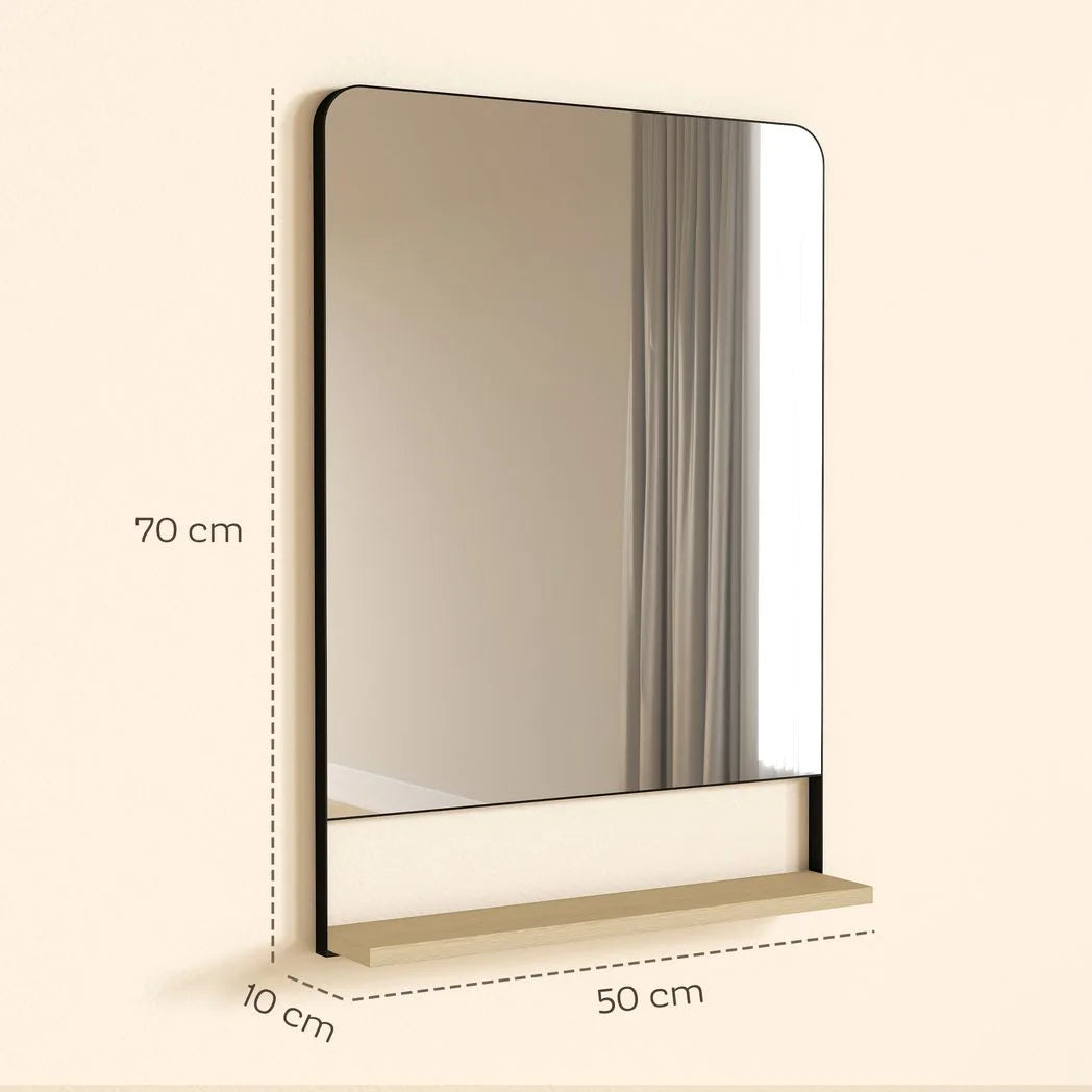 HOMCOM Wall Mirror with Wood Shelf - Black